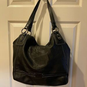 The Sak Black Leather Boho shoulder bag Stitching detail silver tone Hardwares